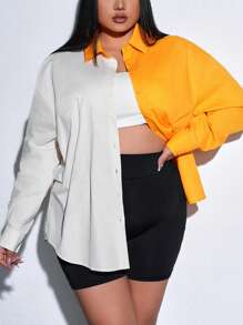 SHEIN SXY Plus Size Women's Color Block Patchwork Casual Basic Shirt - Multicolor - View 5