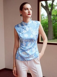 MOTF PREMIUM FLORAL PRINT MANDARIN COLLAR BLOUSE
