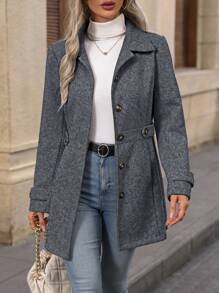 EMERY ROSE Cappotto Di Lana Da Donna Con Colletto A Sottile Revers E Maniche Lunghe, Mono Colore A Taglio Singolo