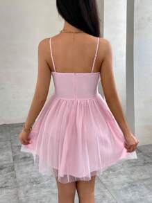 SHEIN Privé Của phụ nữ Mùa hè Eo cao Lưới Xếp li Váy chữ A Với Phù hợp Eo Và Puffy Thiết kế Thích hợp Đối với Ngày , Buổi tiệc , Đường phố , Lễ cưới , Kỳ nghỉ - Bụi hồng - Xem 2