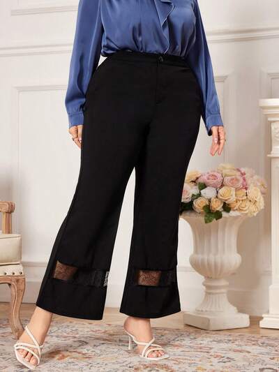 Plus Size Women's Lace Patchwork Flared Suit Pants