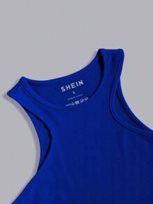 INAWLY 女性夏季圓領肋編針織背心上衣 - 寶藍色 - 查看 3