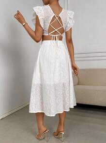Chiquease Women's Cap Sleeve Cropped Top And Skirt Set - White - View 2