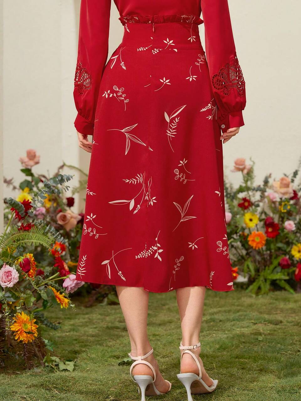 Botanical Print Flowy Skirt For New Year Clothes