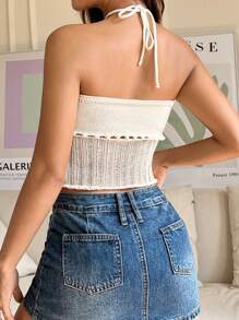 SHEIN EZwear 女性露肩v領針織衫 - 杏色 - 查看 2