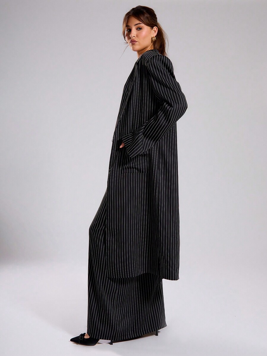 MUSERA Business,Old Money Pinstripe Tailored Maxi Blazer SHEIN UK