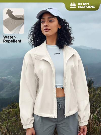 Women's Solid Color Drawstring Hooded Softshell Outdoor Jacket