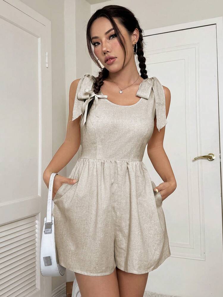 Women's Off-Shoulder Tie Front Romper
