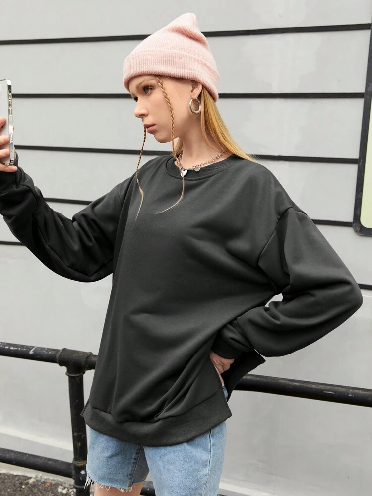 Women's Solid Color Round Neck Long Sleeve Sports Sweatshirt