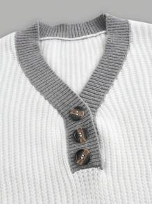 SHEIN LUNE Ladies' Button Front Long Sleeve Sweater, Knit Pullover Fall Winter - White - View 4