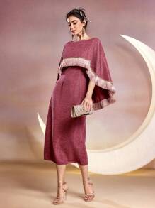 Modelyn 女士船领流苏开衩长款晚礼服 - 粉色 - 查看 5