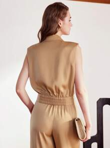 MOTF PREMIUM LAPEL COLLAR FOLD PLEATED SHOULDER PADDED BLOUSE - Coffee Brown - View 6