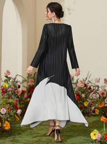 Seusyu Women's Printed A-Line Dress With Pleats And Notched Lapel Fall Cloth For Women - Multicolor - View 2