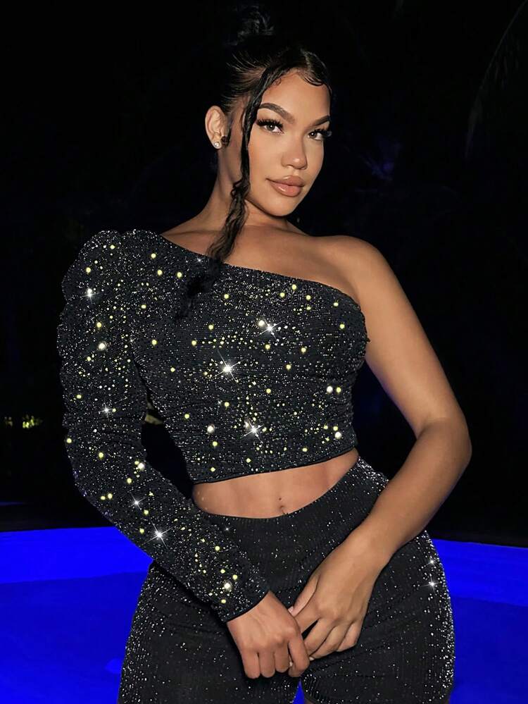 Sequin Horn Sleeve New Year'S Women Clothing Sexy Club Valentine's Day Women Crop Top