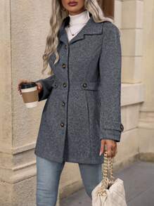 EMERY ROSE Cappotto Di Lana Da Donna Con Colletto A Sottile Revers E Maniche Lunghe, Mono Colore A Taglio Singolo