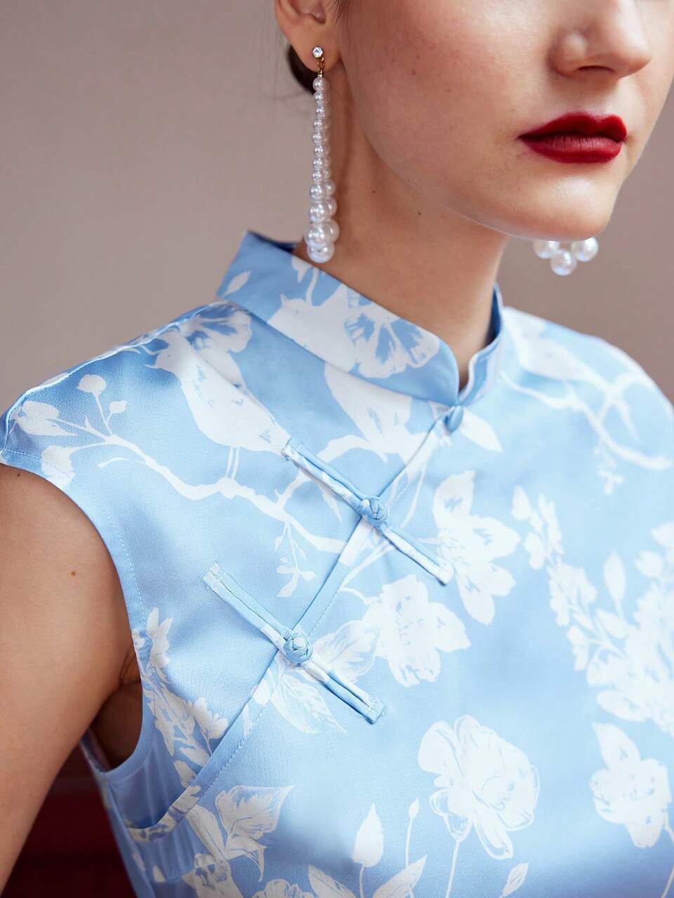 FLORAL PRINT MANDARIN COLLAR BLOUSE