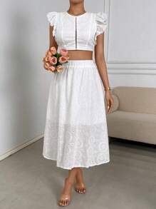 Chiquease Women's Cap Sleeve Cropped Top And Skirt Set - White - View 6