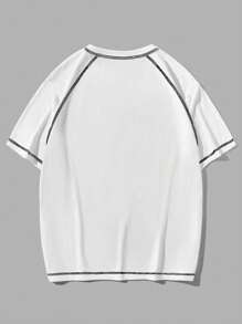 ROMWE MEN Academia Men Star Print Top-Stitching Raglan Sleeve Y2k T-Shirt, School - White - View 2