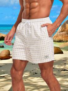 Surfspeed Men'S Geometric Printed Beach Shorts With Side Pockets - Yellow - View 1