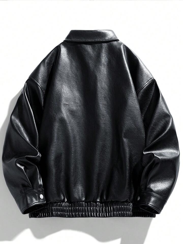 男性 フラップ詳細 ジッパーアップ PUレザー ジャケット | SHEIN