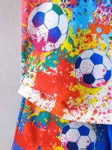 SHEIN Young Boy Soccer Printed Short Sleeve T-Shirt And Shorts 2pcs/Set - Multicolor - View 6