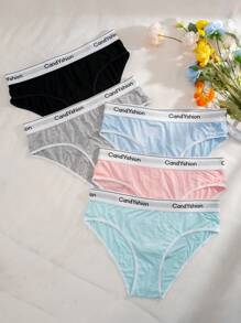 女士加大三角內褲，帶字編織束帶（5pcs/包），適用於運動 - 彩色 - 查看 1