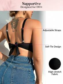 Swim DD+ Women's Summer Beach Solid Color Ruffle Sexy Bikini Top - Black - View 4
