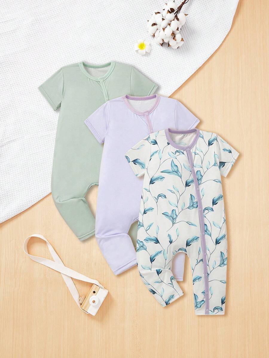 Baby Girl Off-Shoulder Short Sleeve Jumpsuit Baptism Sage Green Pastel Purple White Summer Casual - Multicolor - View 1