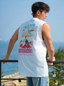 DAZY Men's Letter Print Summer Tank Top - White - View 5