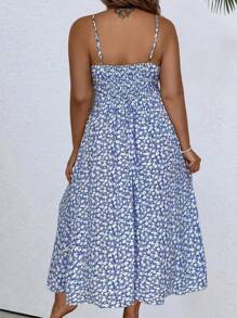 SHEIN LUNE Plus Size Floral Print Side Slit Hem Cami Dress For Summer