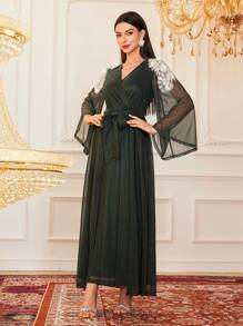 Modelyn Women's Beaded Embroidery Shawl Wrap Dress,Elegant Evening Party Dress Long Evening Dresses - Green - View 5