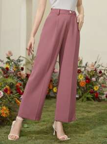 Modelyn 女式純色百褶長褲,附帶口袋 - 粉色 - 查看 4