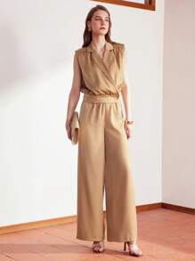 MOTF PREMIUM LAPEL COLLAR FOLD PLEATED SHOULDER PADDED BLOUSE - Coffee Brown - View 7