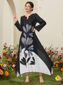 Seusyu Women's Printed A-Line Dress With Pleats And Notched Lapel Fall Cloth For Women - Multicolor - View 4