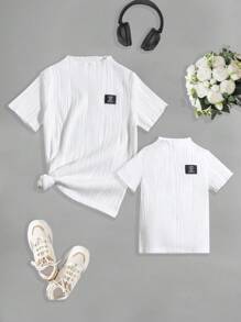 SHEIN T-shirt Mit Kurzem Ärmel Und Stehkragen Für Junge Mädchen Mit Buchstaben-patch
