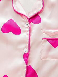Conjunto de dos piezas casual de short y top de manga corta con estampado de corazones rosados para niñas adolescentes - Multicolor - Ver 5