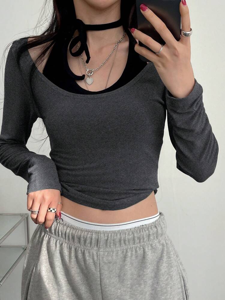 Ladies' 2 In 1 Tight-Fitting T-Shirt Long Sleeve Women Tops