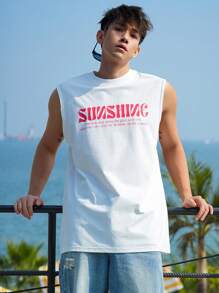 DAZY Men's Letter Print Summer Tank Top - White - View 6