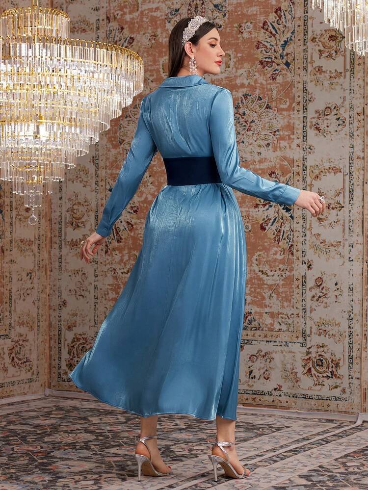 Women's Long Sleeve Shirt Dress With Rhinestone Embellishment