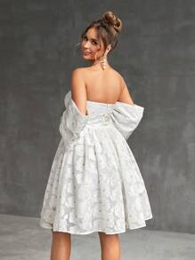 SHEIN Belle Elegante Y Romántico Vestido De Línea A De Manga Abullonada Tejido Jacquard Para Fiesta De Cóctel De Mujer - Blanco - Ver 4