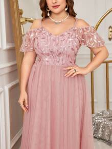 Modelyn Vestido de noche de lentejuelas bordadas talla grande, vestido de dama de honor de largo maxi para mujeres, vestidos de noche largos