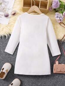 Young Girls' Cat Printed Suspender 2 In 1 Dress - Multicolor - View 2