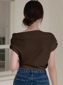 DAZY Solid Color Oblique Shoulder Short Sleeve T-Shirt,Crop Tops Women