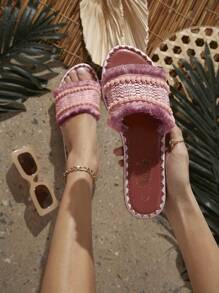 SHUZIA Women's Bohemian Tassel Edge Flat Sandals With Contrast Stitching - Orange - View 6