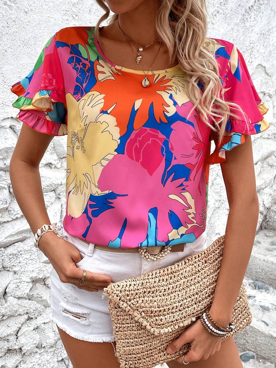 Women's Floral Print Puff Sleeve Shirt