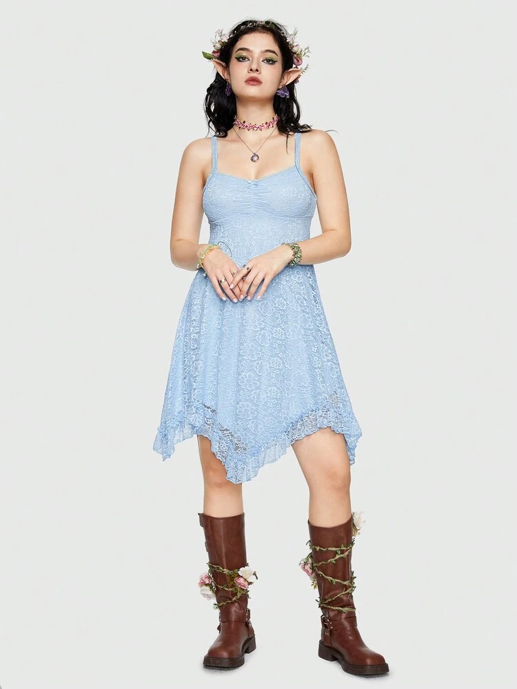 Ladies' Asymmetrical Hem Lace Fabric Dress