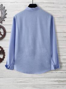 Calvornis Áo sơ mi nam tay dài một hàng khuy đơn màu trơn, mùa thu, phong cách Old Money - Màu xanh nhạt - Xem 2