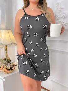 Vestido De Dormir Con Estampado De Panda Y Tirantes Para Tallas Grandes