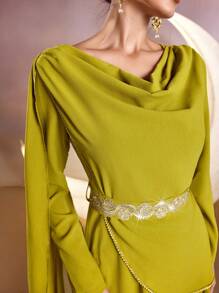 Modelyn Solid Color Draped Neckline Dress