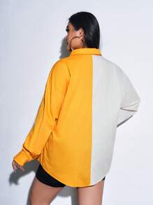 SHEIN SXY Plus Size Women's Color Block Patchwork Casual Basic Shirt - Multicolor - View 2